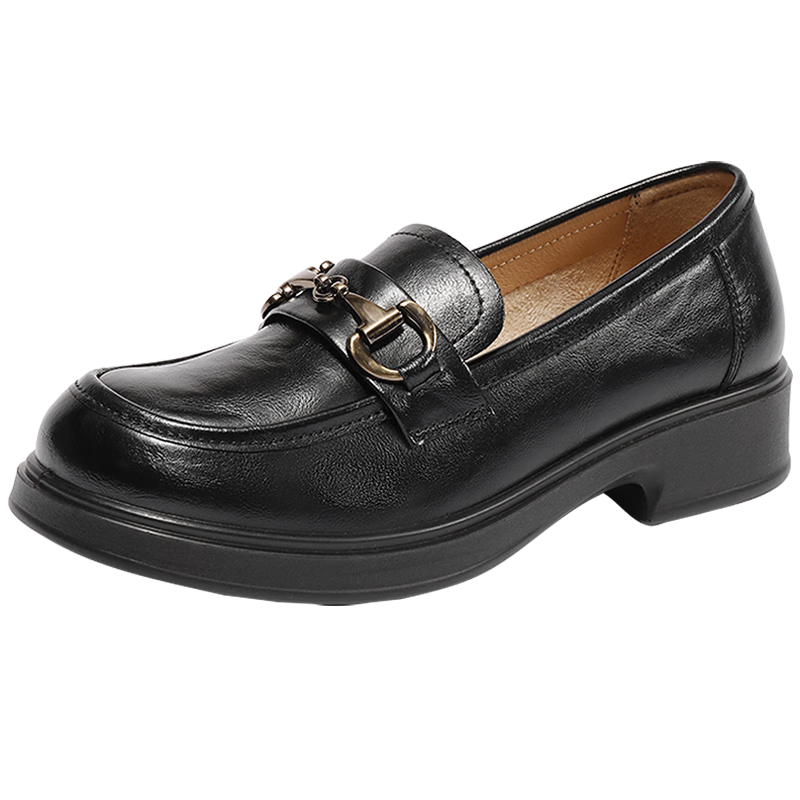 Senda Women's Loafers Black Mall Same Style Horsebit Buckle British College Commuter Flats XLV01AA5 Black 37