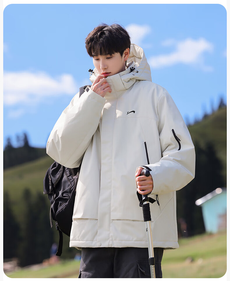 Guirenniao Men's Workwear Cotton Jacket Winter New Thickened Cold-Resistant Hooded Khaki L 1