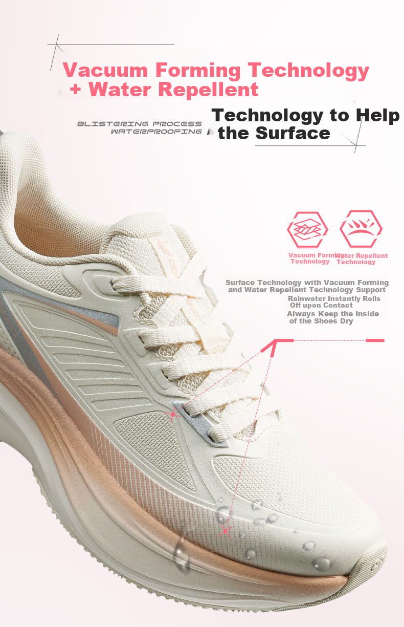 QIAODAN Yuyanlite Women's Running Shoes, Leather Upper, Waterproof, Lightweight, Commuter Jogging Shoes, Water-Resistant Technology Sneakers 5