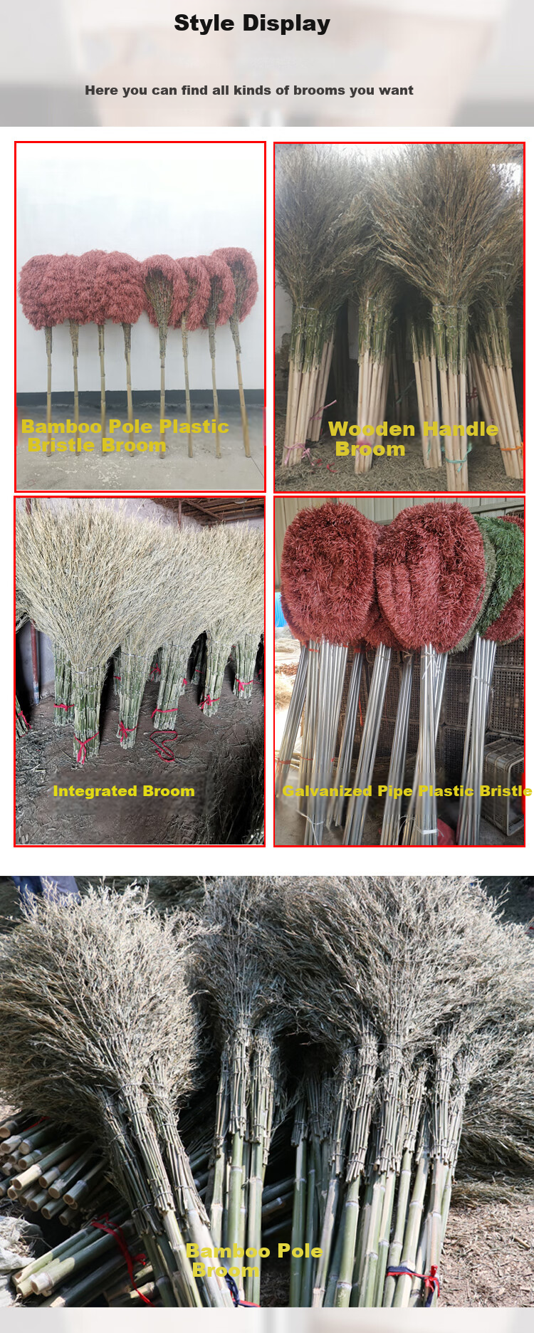Yaohe Large Traditional Bamboo Broom for Street Sweeping, Courtyard And Outdoor Use, Factory Workshop Special Broom, Integrated Design with Five Pieces Per Set 3