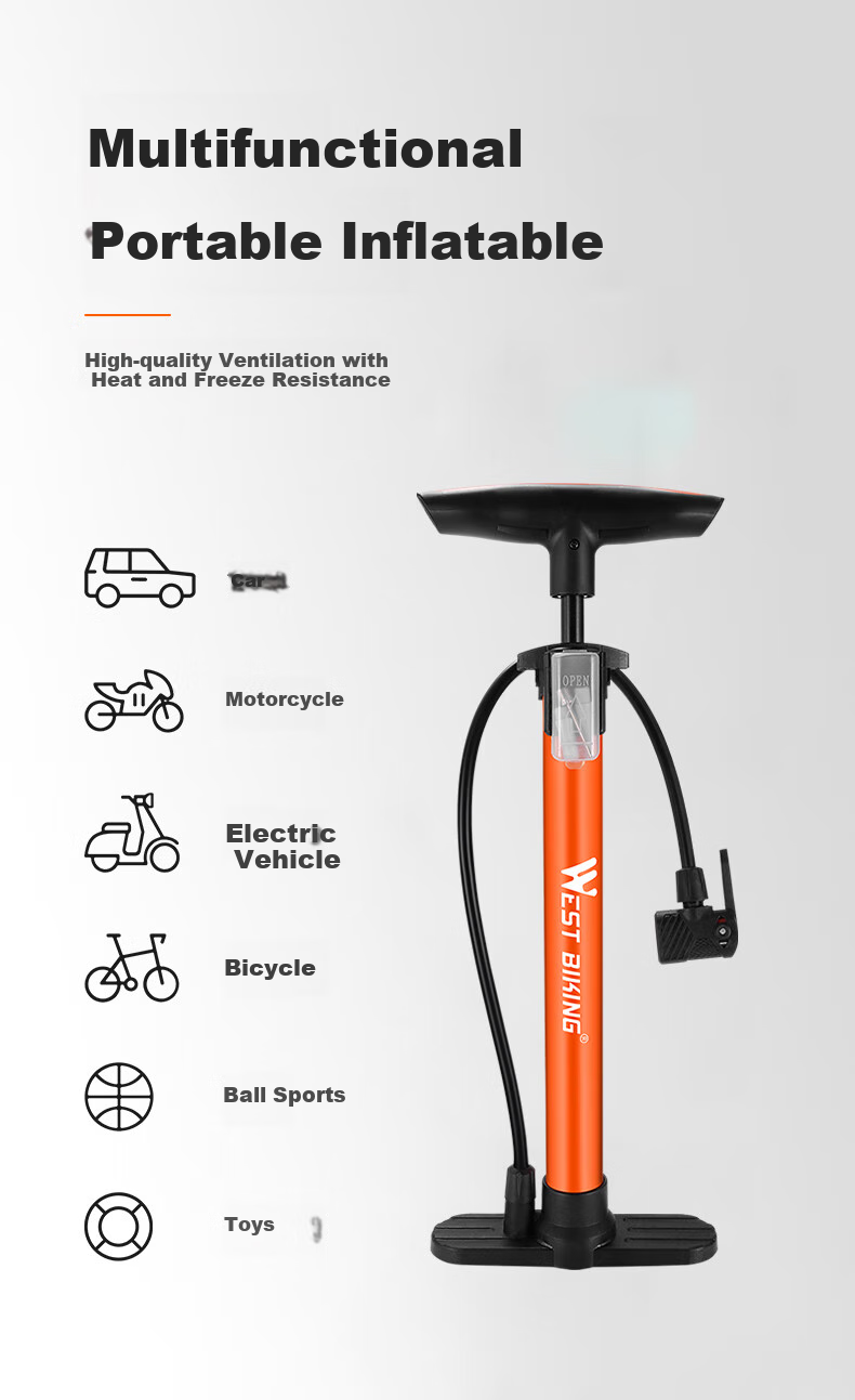 WestBiking Bicycle Pump, High-Pressure Air Compressor for Home Use, Electric Car, Basketball, Universal Portable Inflator 8