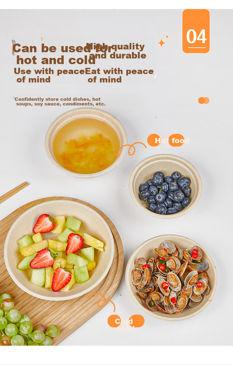 SHUANG YU Disposable Paper Bowls, Natural Color, 500ml*30 Pieces, for Taro Paste, Soup, Rice, Round Bowl, BBQ, Picnic Utensils 4