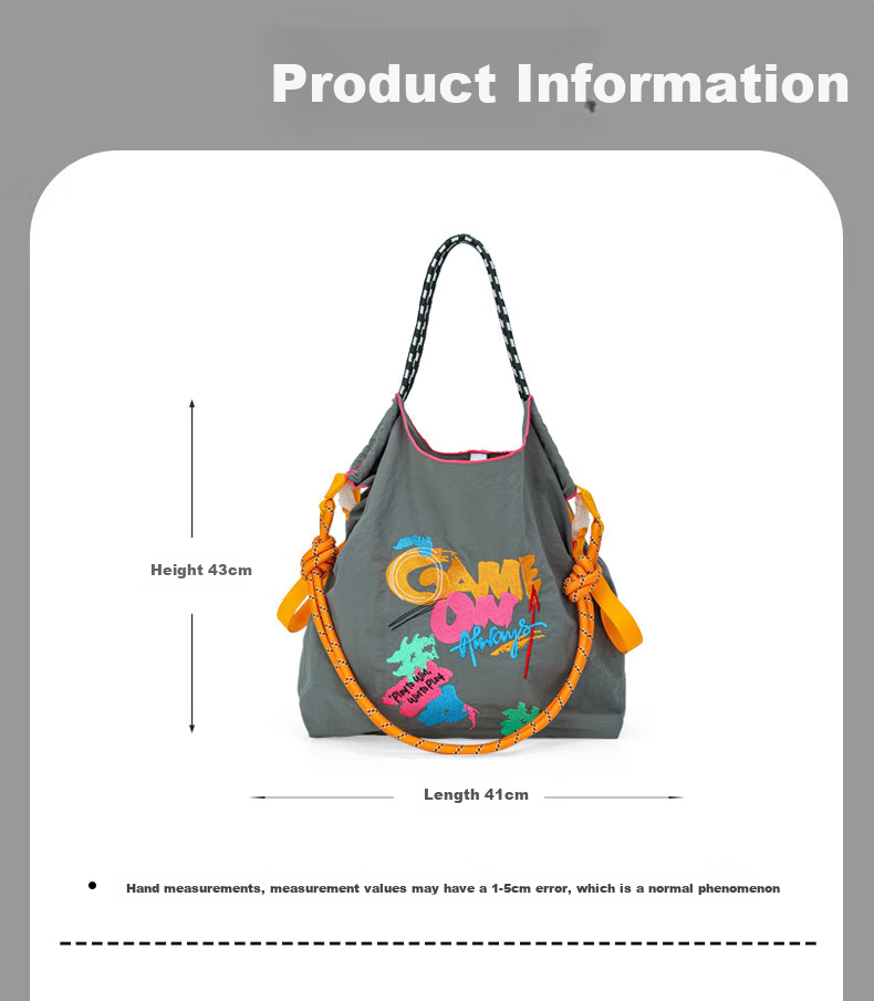 BIGCOWCOW Handbag, Embroidered Nylon Canvas Bag, Shopping Tote, Crossbody Women's Bag 8