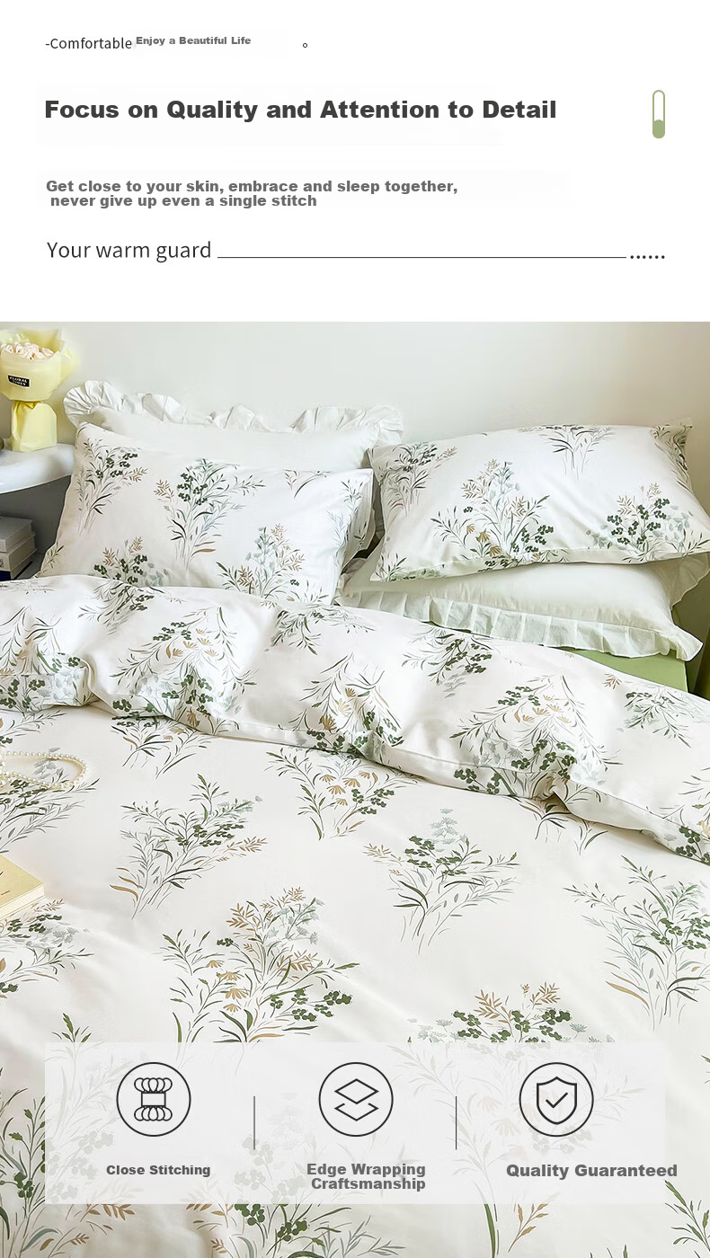 Grace 7A Antibacterial 100% Pure Cotton Bedding Set, Xinjiang Cotton Bed Linen, Duvet Cover And Sheet, 150*200cm, for 0.9/1.2 Meter Beds 8