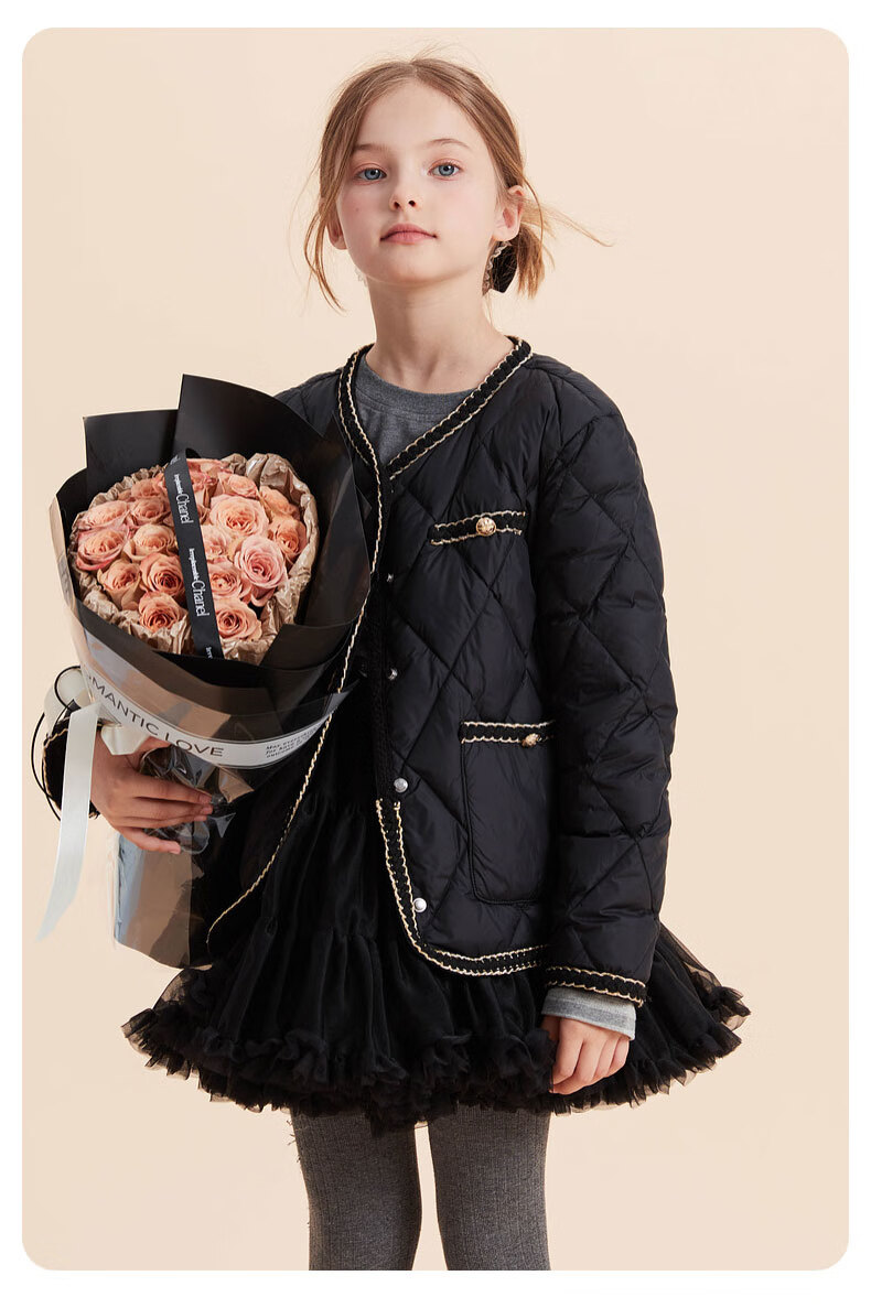Follow Me Girls Lightweight Down Jacket Winter Fleece Lined Warm Little Girl Short Coat Black 165 2