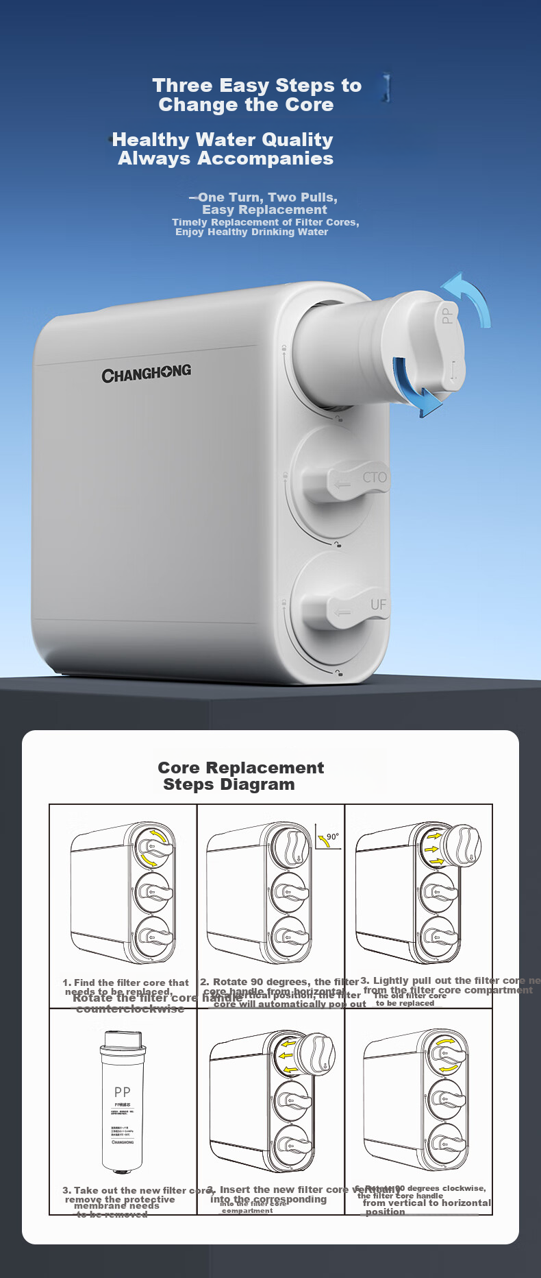 CHANGHONG Under-Sink Water Purifier for Home Use, Direct Drinking Kitchen 0 Scale Inhibitor, Mother And Baby Safe Filter Ultrafiltration Water Purification Machine High Flow Rate, No Wastewater No Electricity Required to Retain Minerals Drinking Water Purifier 6