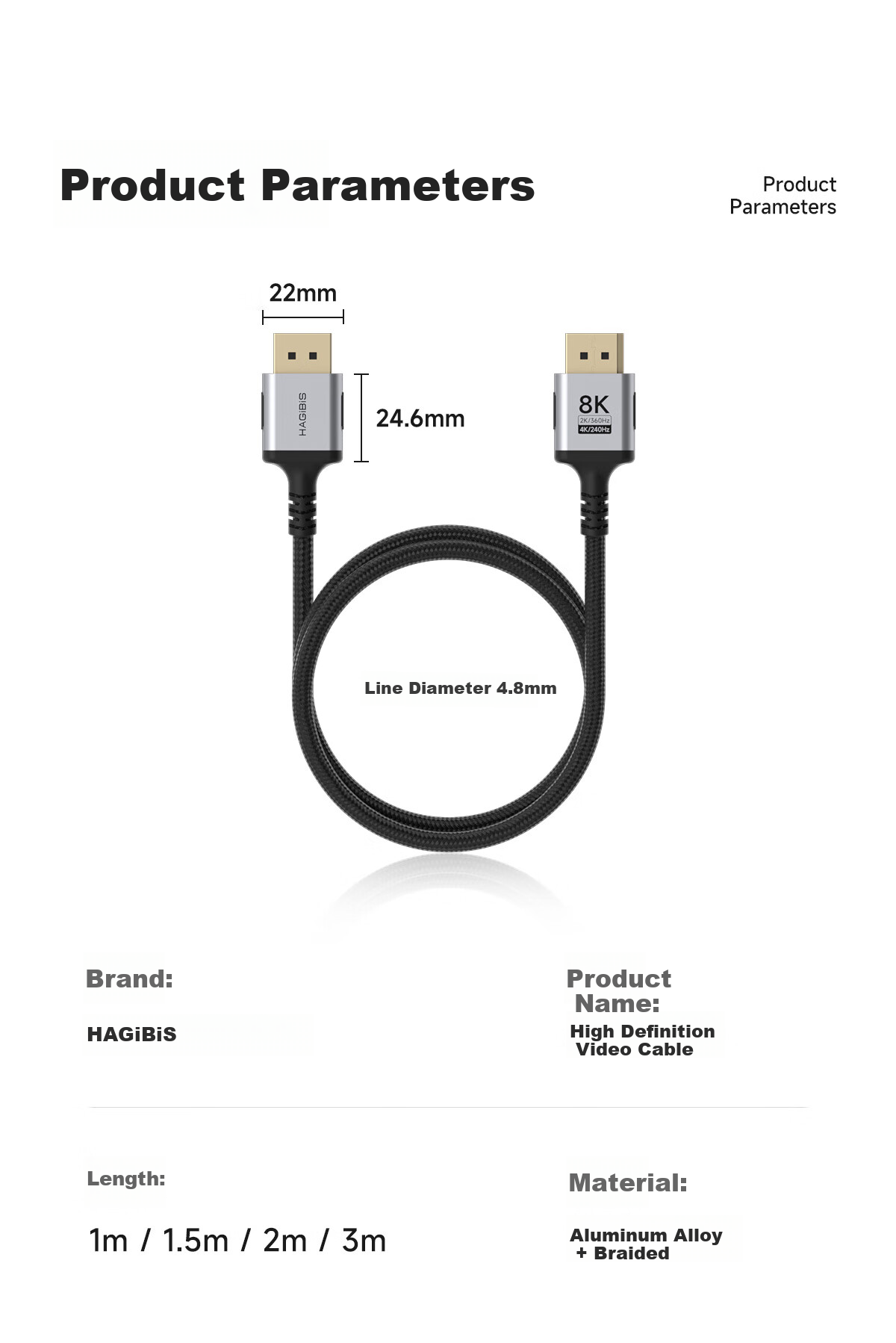 Hagibis DP Cable Version 1.4, Computer Monitor Connection Cable, Flexible Thin Wire, 8K High-Definition DisplayPort Interface, 4K 240Hz High Refresh Rate, 2K 360Hz Video Cable 20
