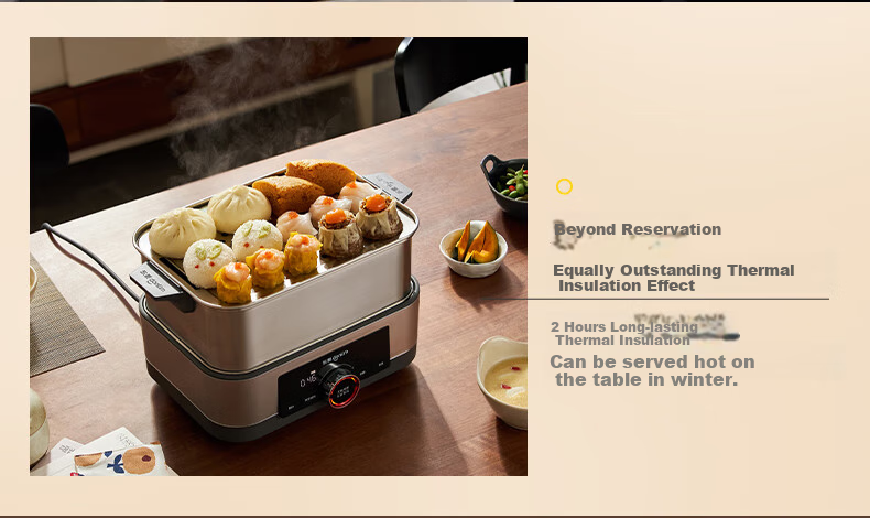 Donlim Electric Steamer Multi-Functional Steaming Pot Stewing And Cooking All-In Electric Steamer Double-Layer Stainless Steel Timer Keep-Warm Home Large Capacity Steamer Suitable for Babies Automatic No-Fire DL-1005A 28