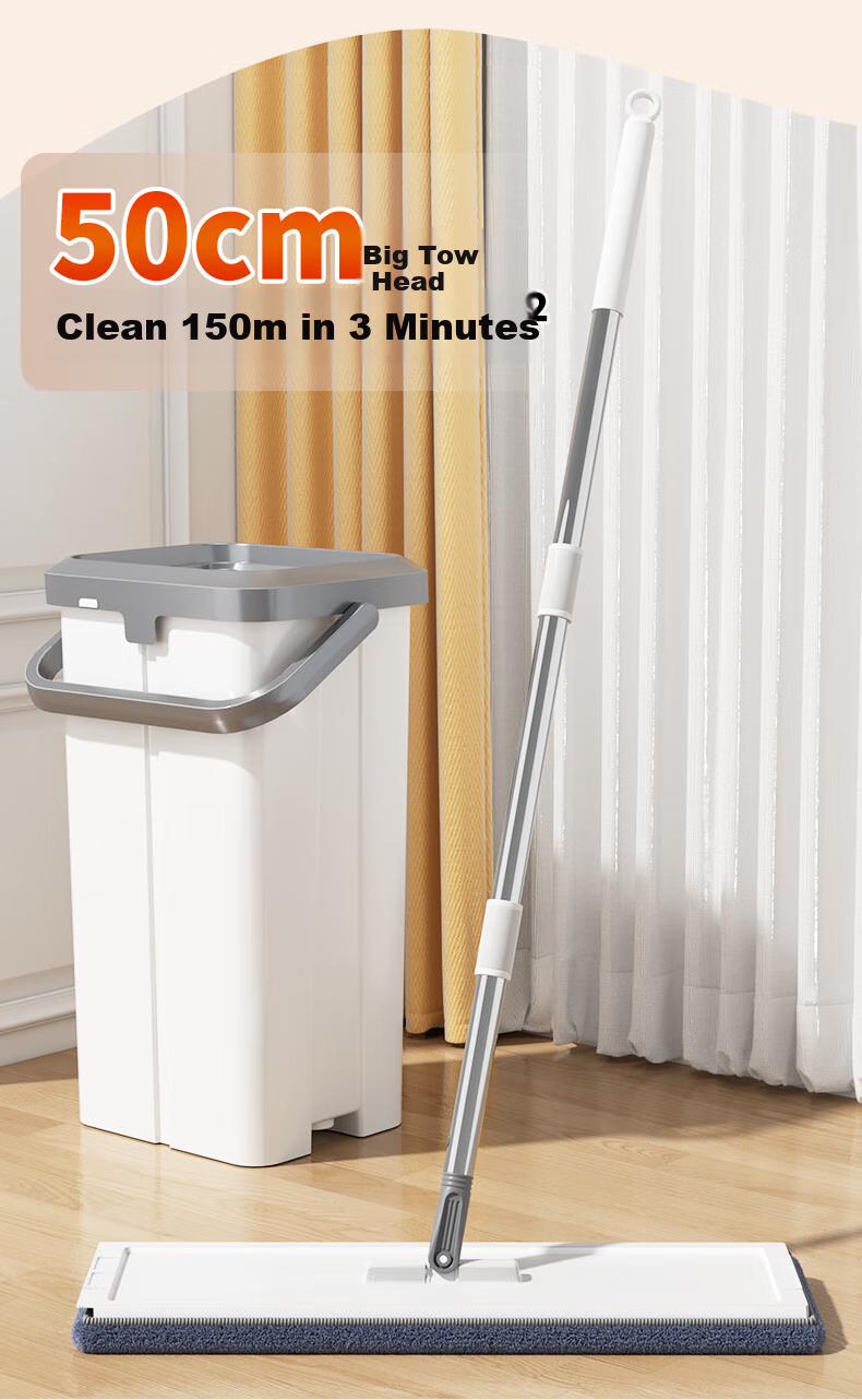 Dongfangliangjie Household Mop, All-In Cleaning, Scraper Plate Mop, Extra Large 50cm Scraper Plate with Bucket, Hands-Free Mop, Floor Cloth 1