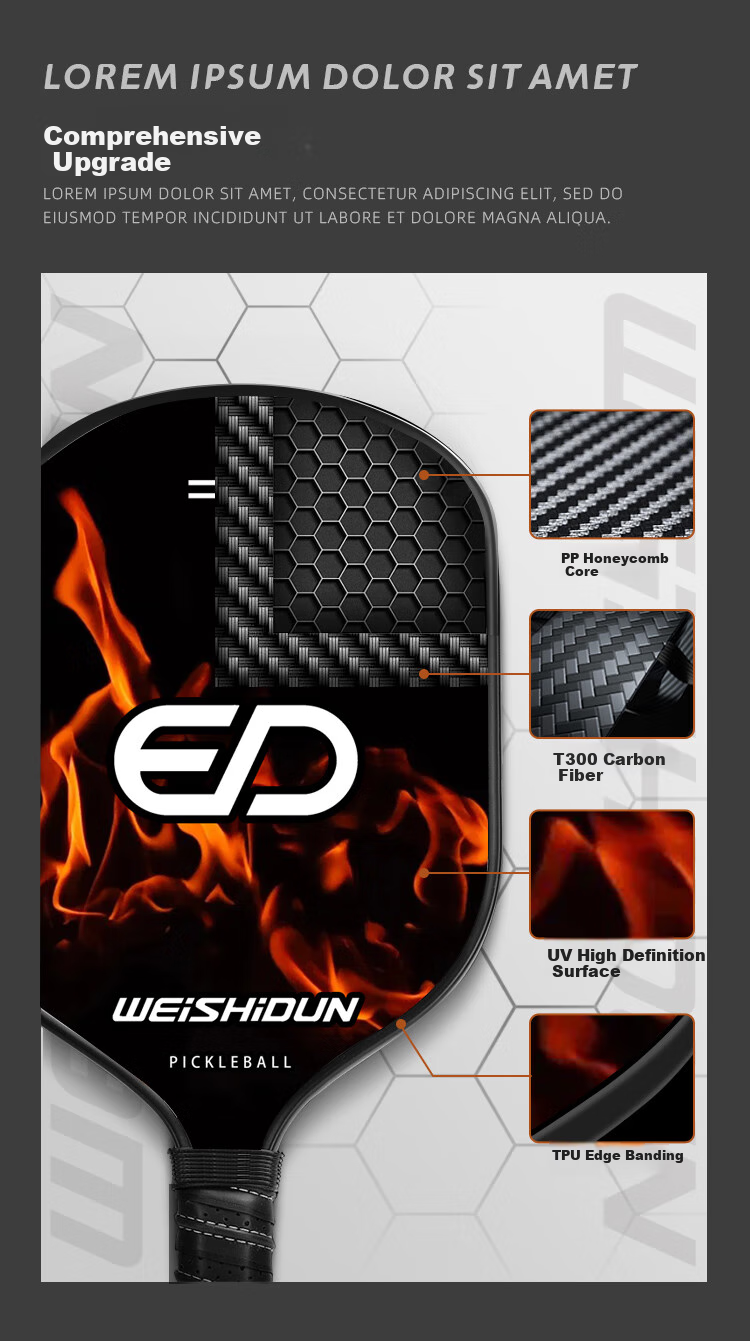 WEISHIDUN Paddleball Ice And Fire Set, Carbon Fiber T300PICKLEBALL, Indoor And Outdoor Sports Equipment 4