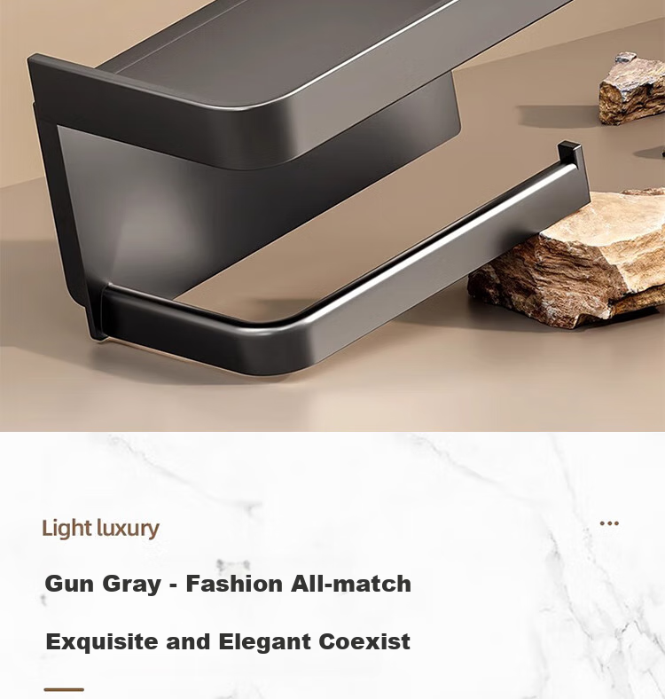 Xinpei Bathroom Tissue Holder, Space Aluminum, No Drilling Required, Double-Layer Paper Towel Dispenser, Toilet Roll Holder, Bathroom Storage Rack 6
