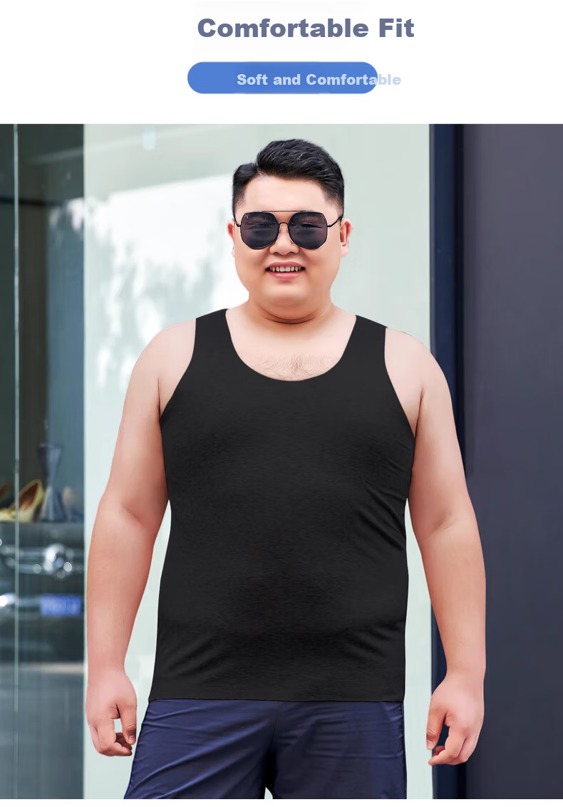 LangSha 2-Pack Large Size Undershirt for Men, Thin Style, Cuttable, 7A Antibacterial Seamless Ice Silk Vest, Modal Cool-Feeling Undershirt 9