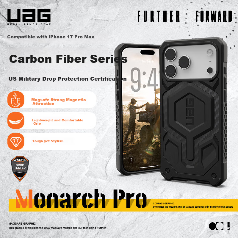Противоударный чехол UAG Premium Series для Apple iPhone 17 Pro Max, карбон, черный