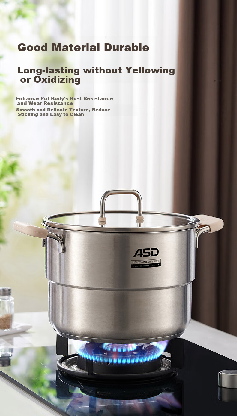 ASD Soup Pot, 316L Food-Grade Thickened Stainless Steel Steamer, Double-Layer Stew Pot, 22cm, Compatible with Induction And Gas Stoves, B15 2