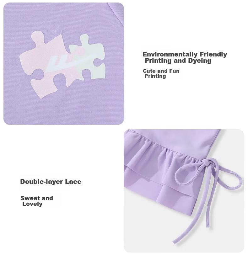 Huili Children's Swimsuit Girls' Two-Piece Set for Small to Large Kids Baby Hot Spring Play Swimming Three-Piece Set 35150 Off-White L 4