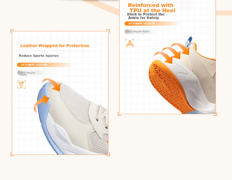 XTEP Children's Basketball Shoes, Street Basketball Sneakers, Light Apricot/aurora Green, Size 34 16
