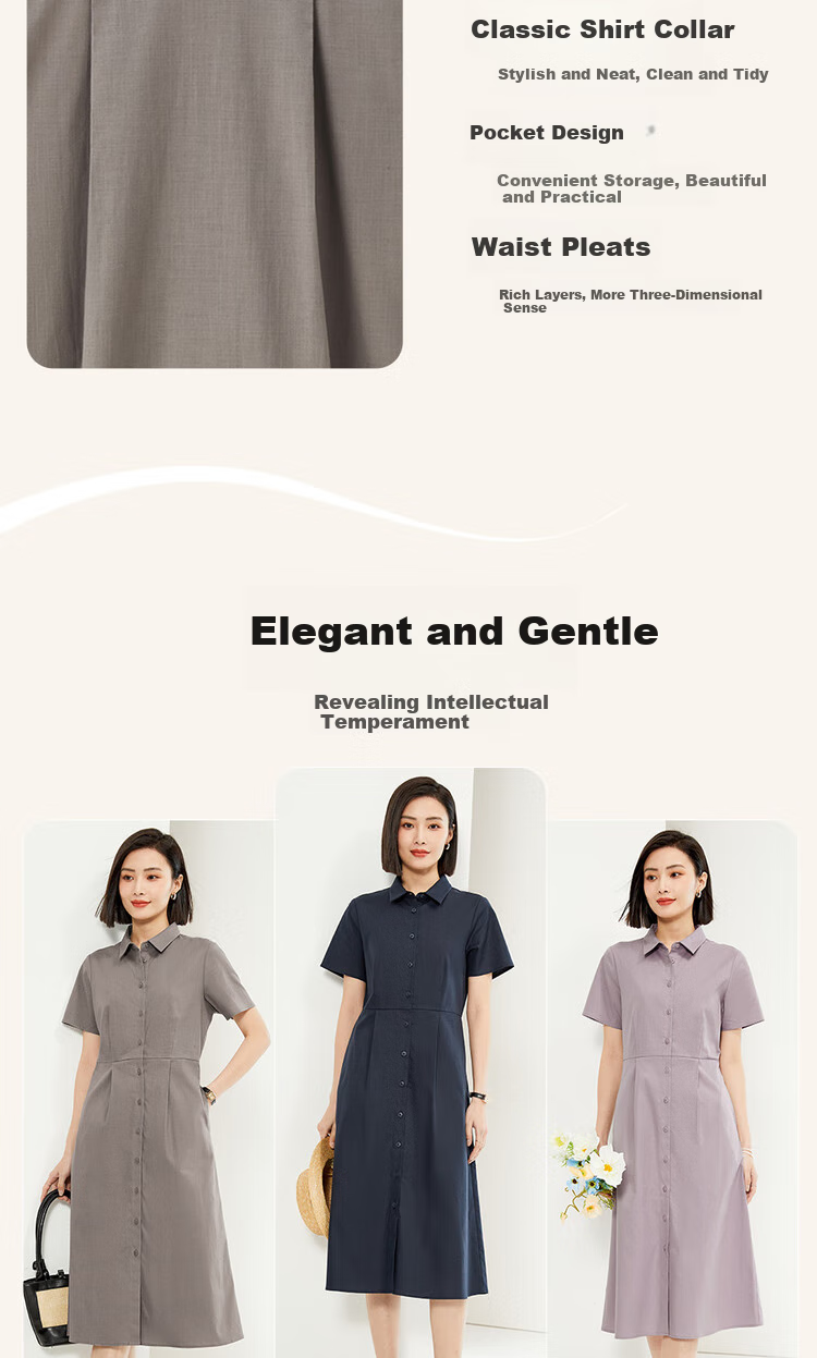 Giordano Women's Shirt Dress, Summer New Style, Lyocell Fabric, Commuter Waist-Cinching Lapel Short-Sleeve Dress, Women's Style 05465314 8