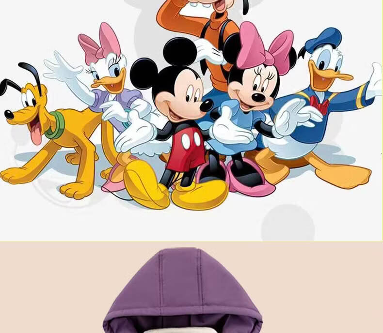 Disney Girls' Hooded Jacket with Fleece Lining 2-in-1 School Uniform Windproof Coat for Older Kids 1