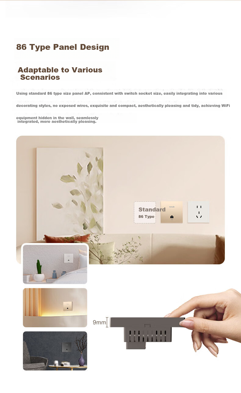 Tenda AX3000 Dual-Band Gigabit Wireless AP Panel [Ultra-Thin], Whole-House WiFi 6 Router, Home And Commercial Wireless Networking, AC Management POE Power Supply 86 Type / White 7