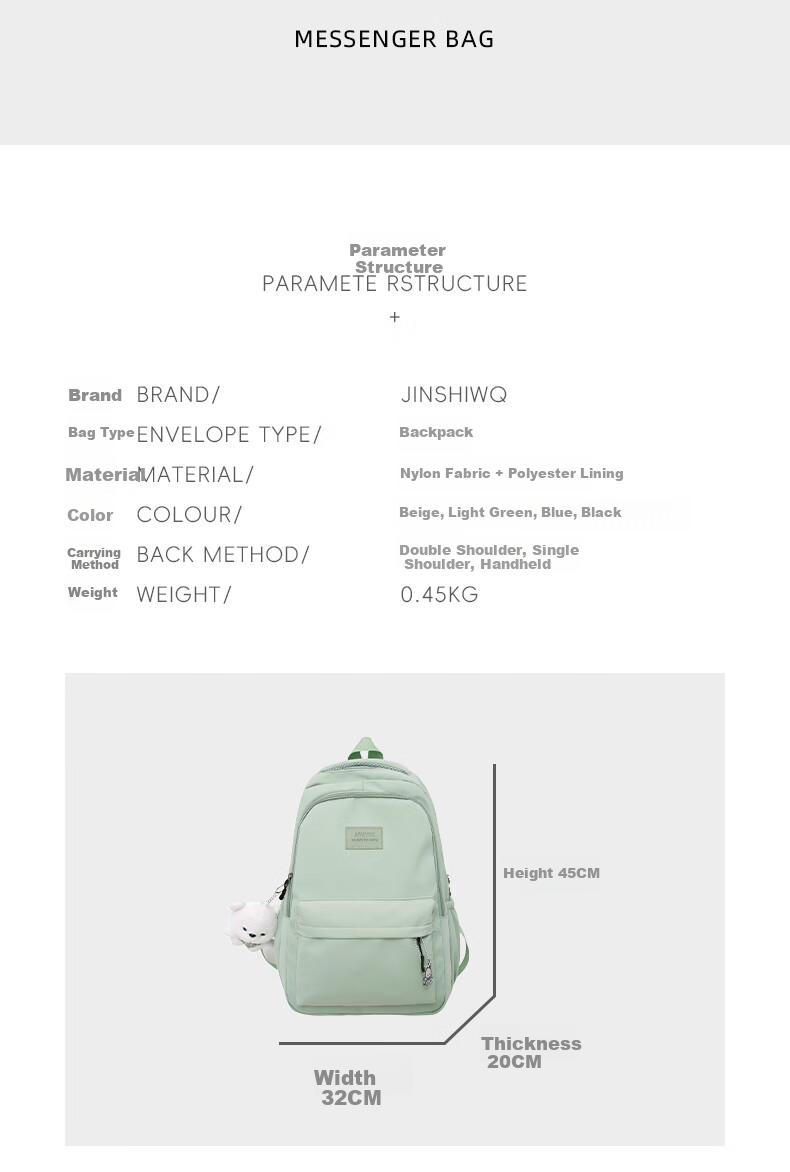 JINSHI WQ Backpack for Women, Large Capacity Backpack for Middle And High School Students, Stylish Travel Backpack for Female Commuters And College Students, Laptop Backpack 2
