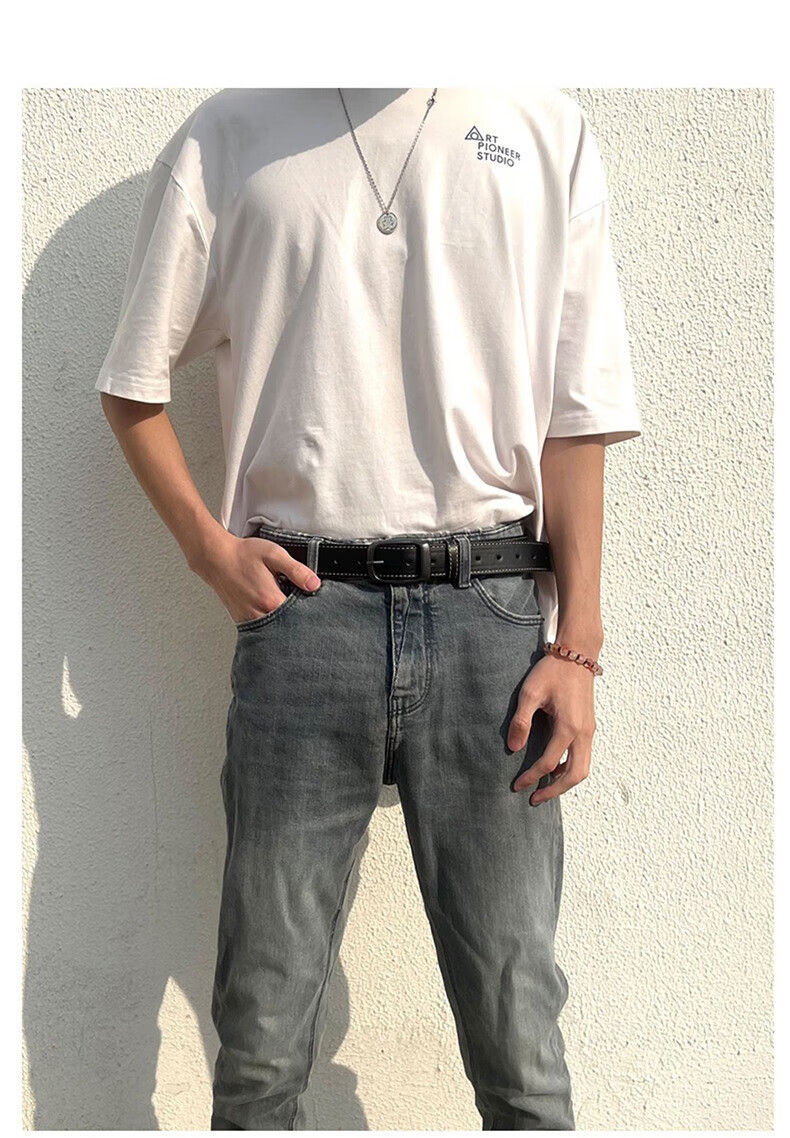 Huili Men's Genuine Leather Belt, Pure Cowhide Pin Buckle Style Hong Kong Fashion Trouser Belt, 2024 New Trendy Versatile Fashion for Young People 7