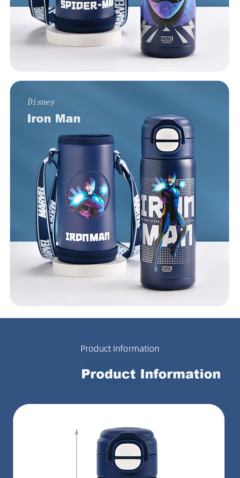Dishini Water Bottle, 316 Stainless Steel Insulated Cup, Hot And Cold Cup, 520ML Capacity, Dual-Use Children's Water Bottle, 6653 Spider-Ma 1