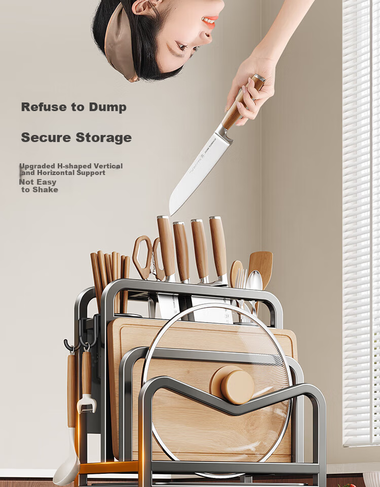 Cobbe Knife Holder, Stainless Steel Kitchen Storage Rack, for Knives, Chopsticks, Countertop, Pot Lids, Cutting Board, All-In Chopping Block, Knife Storage Rack 11