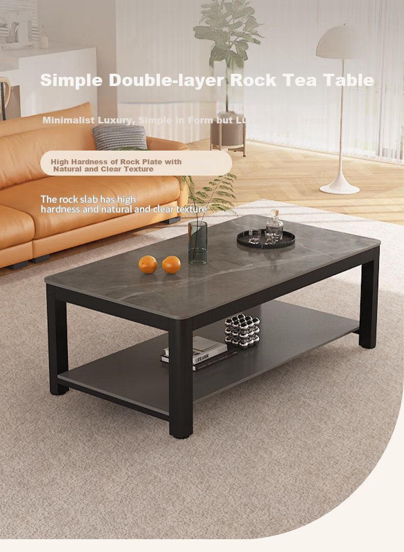 Yameile Coffee Table for Living Room, Simple And Modern, Rock Slab Marble Pattern, Double-Layer Storage, Office Tea Table 1