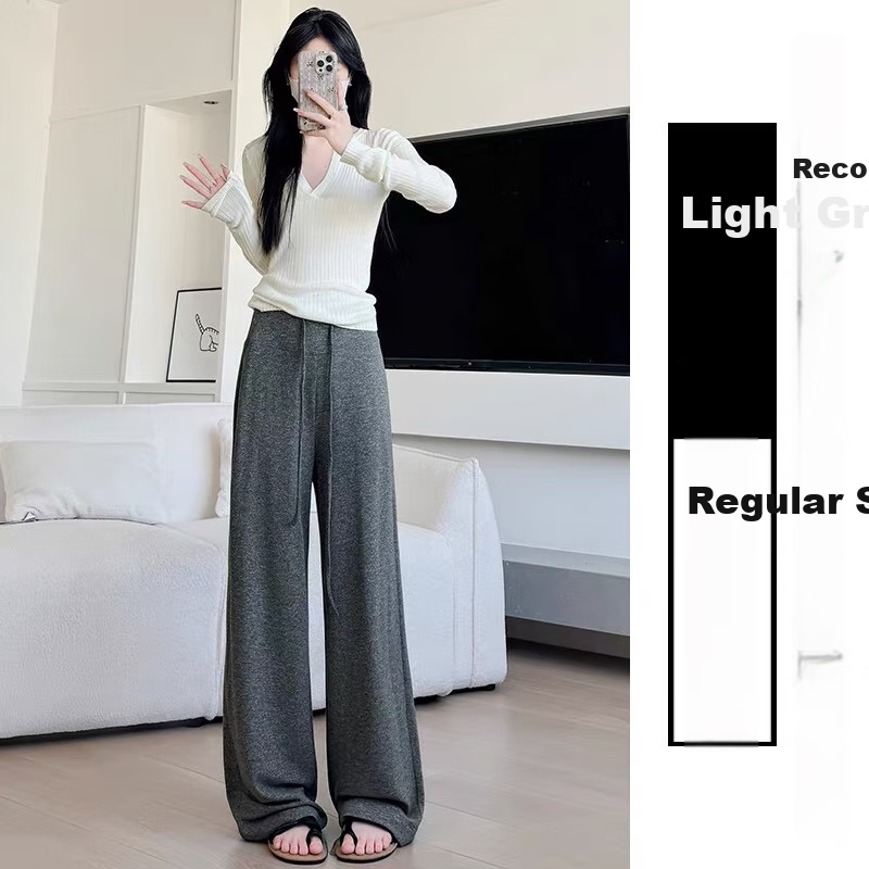 FitonTon Women's Horizontal Striped Knit Towel Pants, New Spring And Summer Style, Slimming Straight-Leg Sweatpants, Casual Lazy-Style Trousers