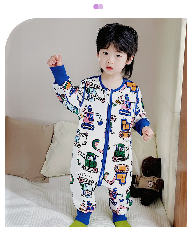Zisehuayu [100% Pure Cotton] Baby Split-Leg Sleeping Bag, Children's Spring And Autumn Pajamas, Boys' Anti-Kick Blanket Sleeping Bag, Green, Size 130 6