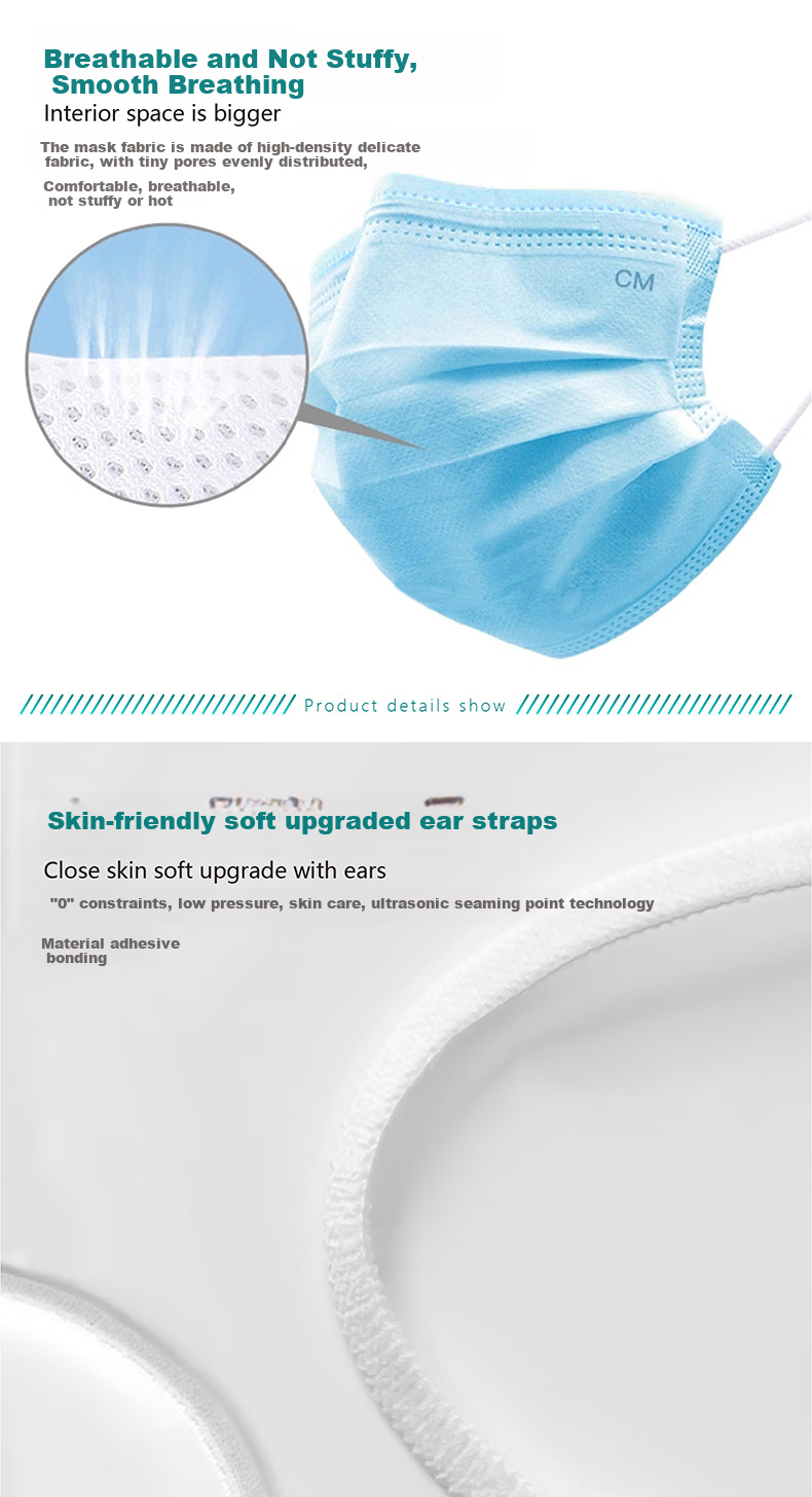 CM 9527 Disposable Face Masks, Three-Layer Individually Wrapped, Anti-Droplet, with Meltblown Lining, Comfortable Ear-Loop Style F-Y1 (50 Pieces Per Box) 3