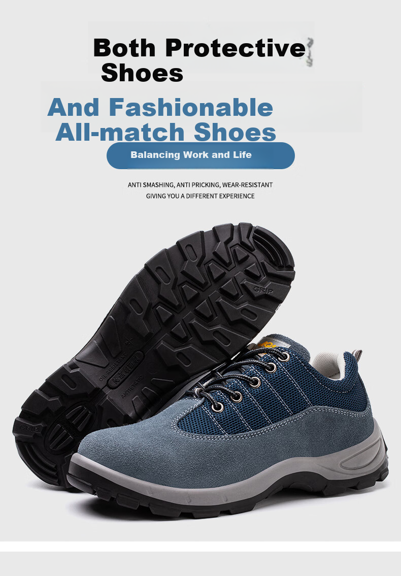 FUCHENG Safety Shoes for Men, Cowhide Steel Toe Cap, Anti-Smashing, Puncture-Resistant, Wear-Resistant Solid Sole Work Protective Safety Shoes 012 43 2