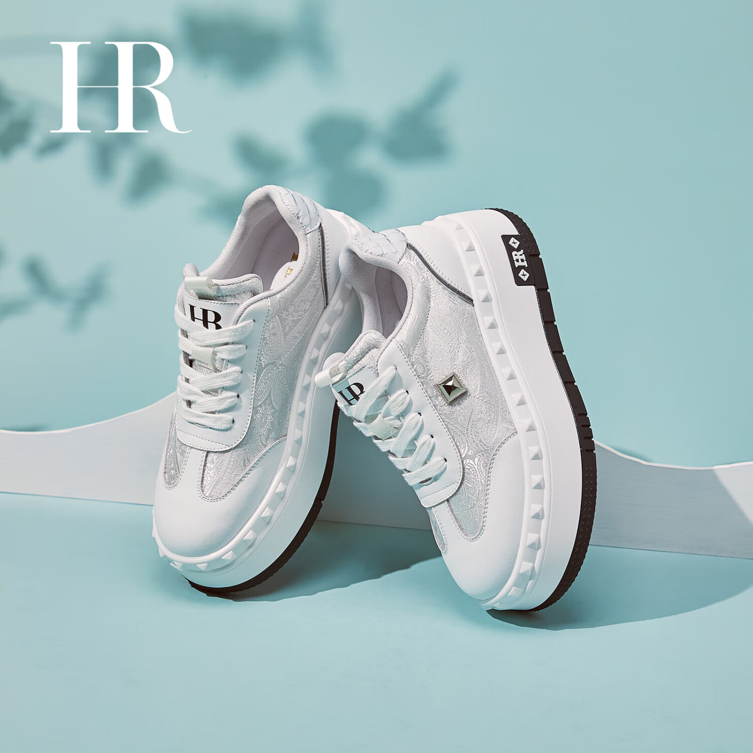 HRHR Women's Shoes 2025 Autumn Winter New Versatile White Thick Sole Casual Embroidered Sneakers White Size 37