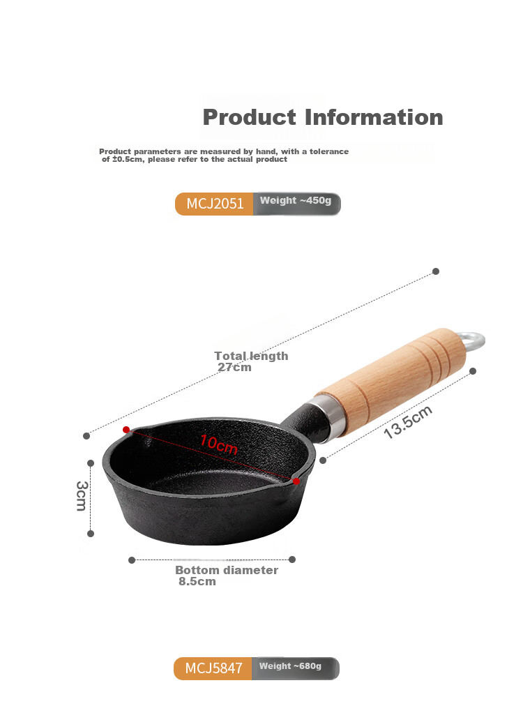Maxcook Hot Oil Pan for Noodles, Cast Iron Uncoated Flat Bottom Pan 10CM, Mini Oil-Splattering Pan MCJ2051 6