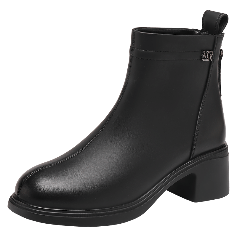 Red Dragonfly Women's Winter Fleece-Lined Short Boots, Warm Mom Boots with Chunky Heel, Versatile Soft Sole Cotton Boots WLC456231H Black Size 36