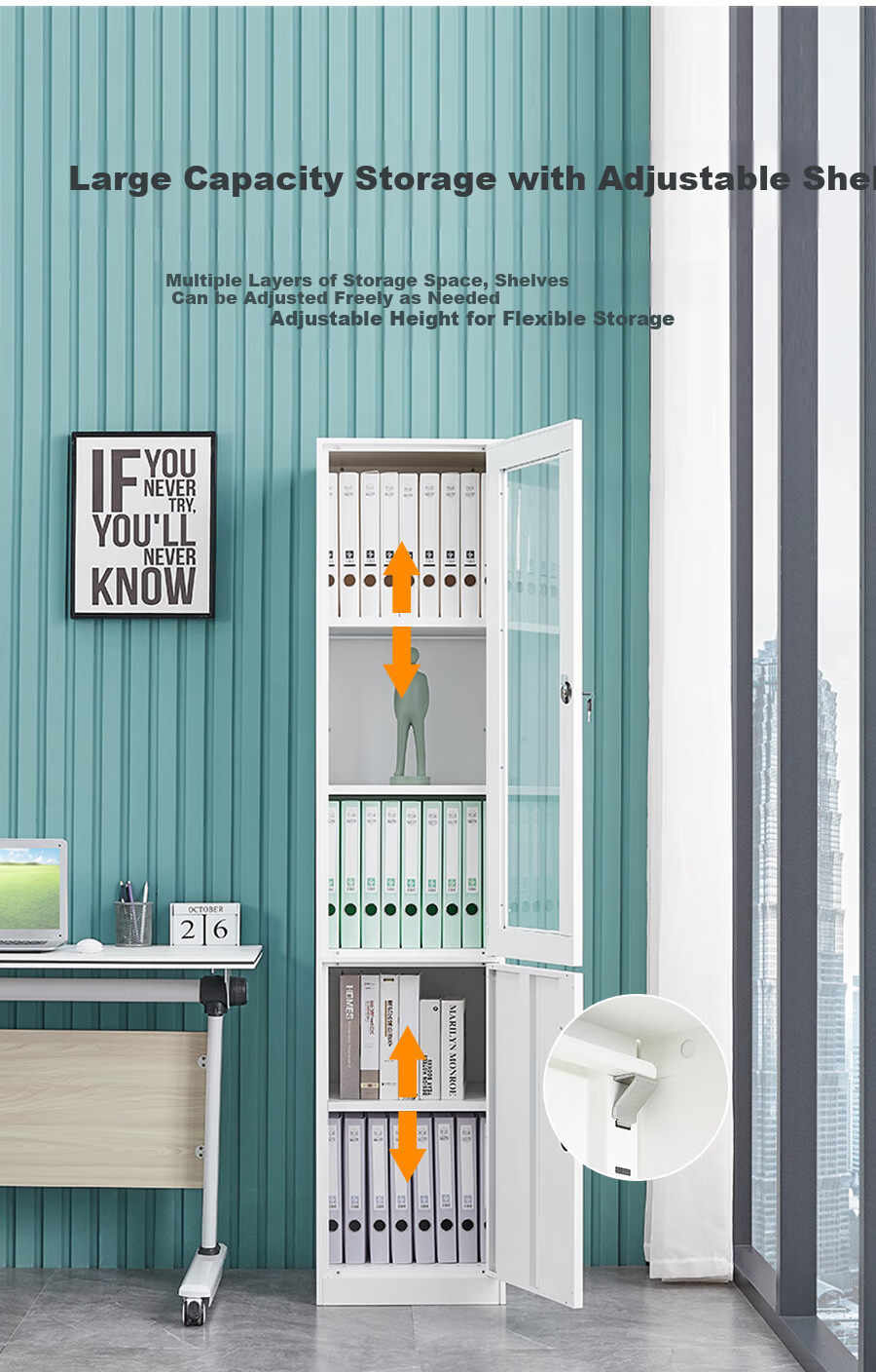 Ermai Filing Cabinet Storage Locker Office Organizer with Lock, Document Cabinet, Pure White Color, Narrow Edge Single Door Cabinet 5