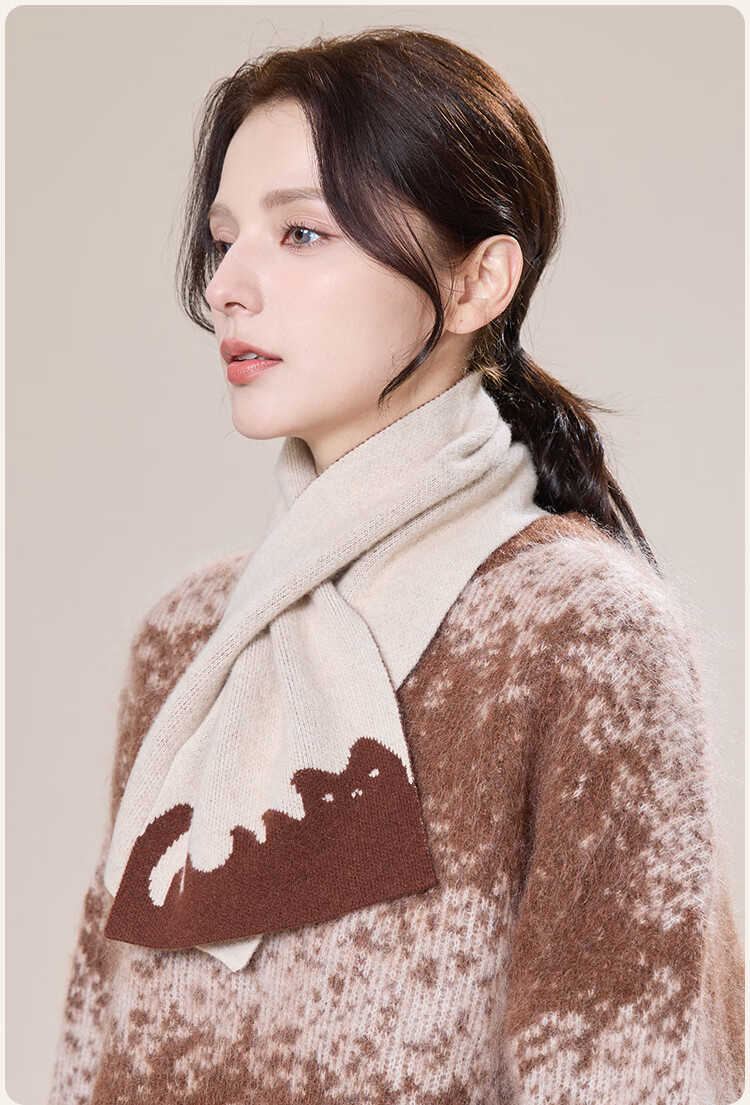JIUMU Pure Wool Interwoven Small Scarf Women's Autumn Winter Warm Neck Warmer Lightweight Short Scarf for Girls 4