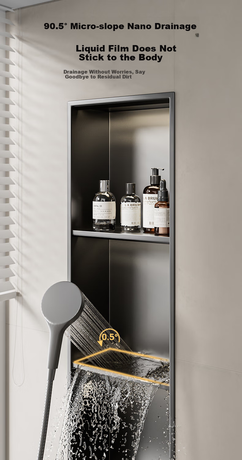 Baizi 304 Stainless Steel Bathroom Storage Rack, Built-In Wall Cabinet with Door, Waterproof, 3-Tier Large Capacity Storage Unit for Bathroom 7