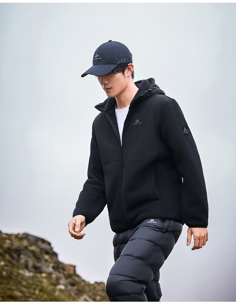 Toread Men's Fleece-Lined Thickened Hooded Jacket Autumn Winter Warm Outdoor Patchwork Fleece Cardigan 5
