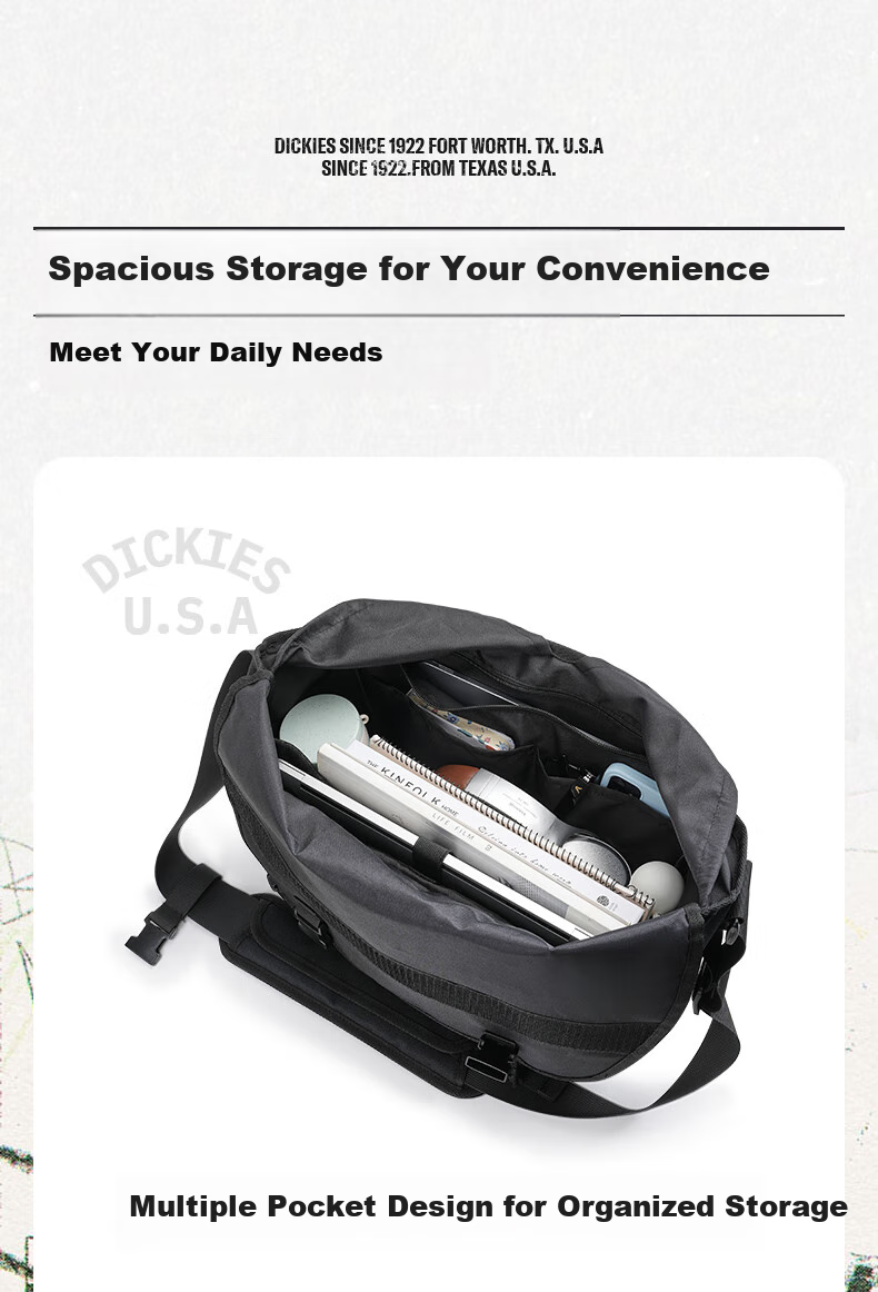 Dickies Shoulder Bag for Men, Large Capacity Crossbody Bag with Multiple Compartments, Waist And Chest Pack for Men And Women Students, Lightweight Cycling Travel Canvas Bag DK 4