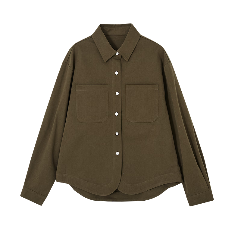 Demana Pure Cotton Qingyun Autumn Vintage Polo Collar Shirt Curved Hem Loose Blouse Women's Top