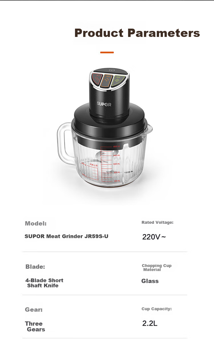 SUPOR Electric Meat Grinder Household Multifunctional Food Processor with Titanium Blades 2.2L Large Capacity Chopper Mincer Mixer JR72S-B220 16