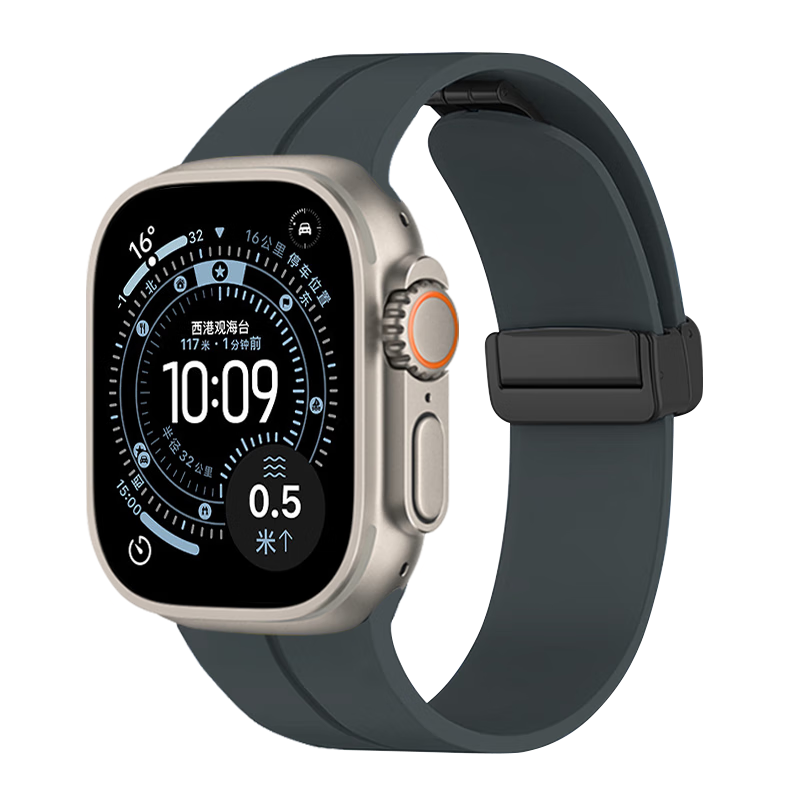 MSSM Compatible Apple Watch Band with Silicone Magnetic Clasp Foldable Buckle for IWatch S12/11/ultra4/S10/SE3 in Space Gray, Sizes 44/45/46/49
