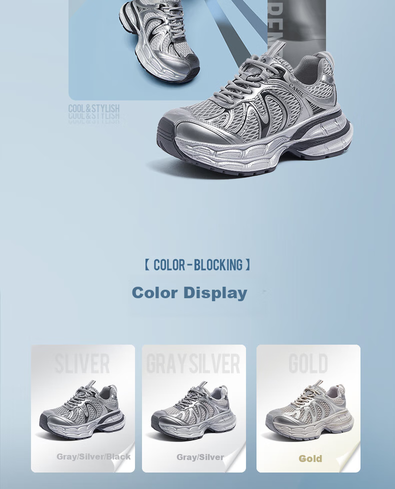 CAMEL [Dilireba's Same Style] Silver Moon 2nd Generation Dad Shoes Women Casual Shoes L25A283148 Gray/Silver 36 9