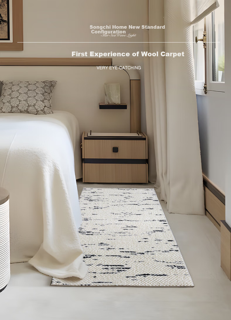 Saibosi Paris Dream Wool Bedside Rug, Bedroom Carpet, French Vintage Style Living Room High-End Bed Runner, 50x150cm 1