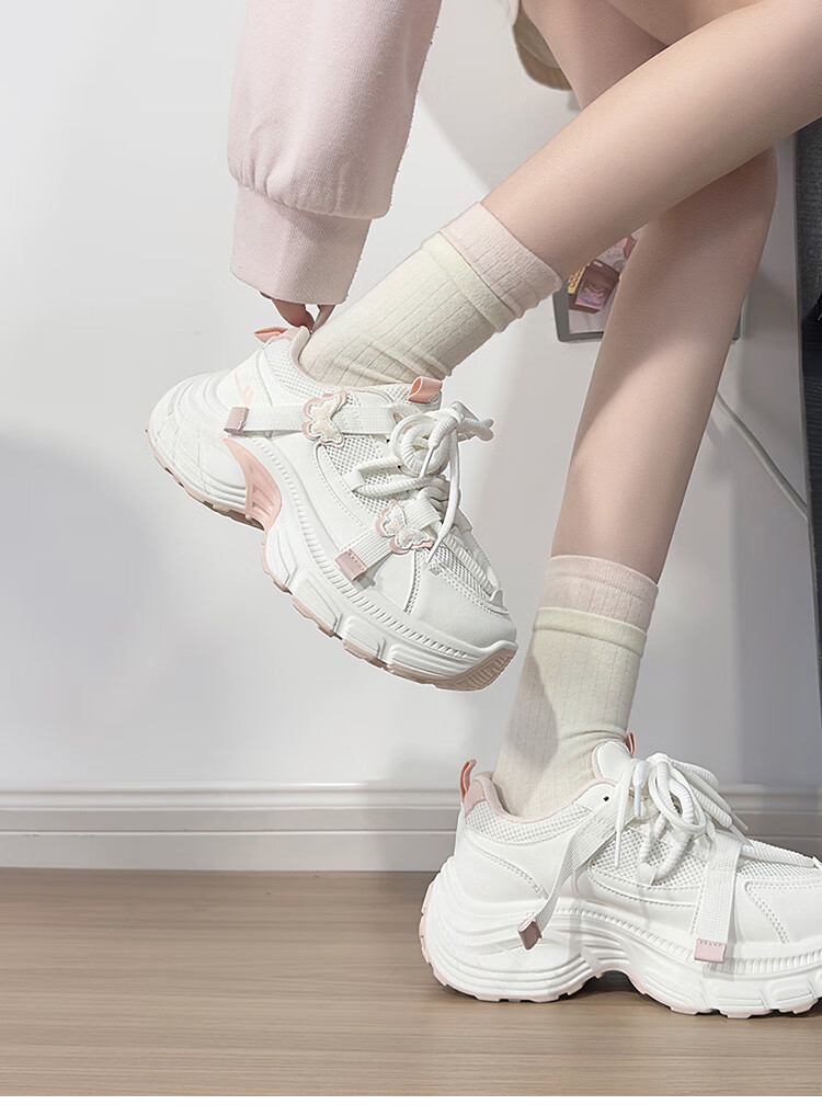 Warrior White Blue Butterfly Dad Sneakers Women New Casual Lightweight Student Sports Shoes White Pink 36 10