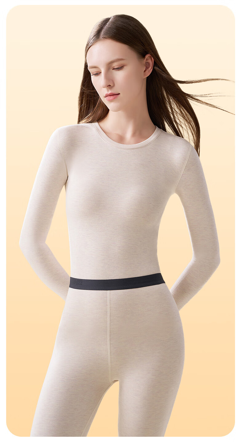 MiiOW Women's Cashmere Silk Thermal Underwear Set 2025 New Edition, Bordered Round Neck Top and Elastic Waist Thermal Pants 8