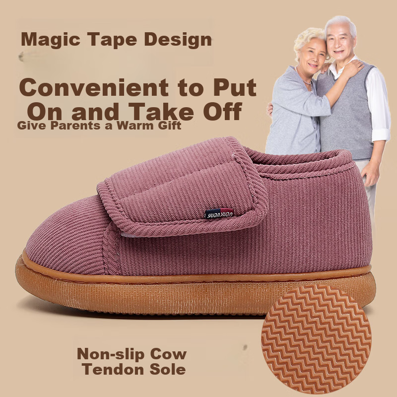 GUOLUOFEI Velcro Slip-On Cotton Shoes for Men And Women, Winter Fleece-Lined Thick Non-Slip Warm Shoes for Mothers And Elderly