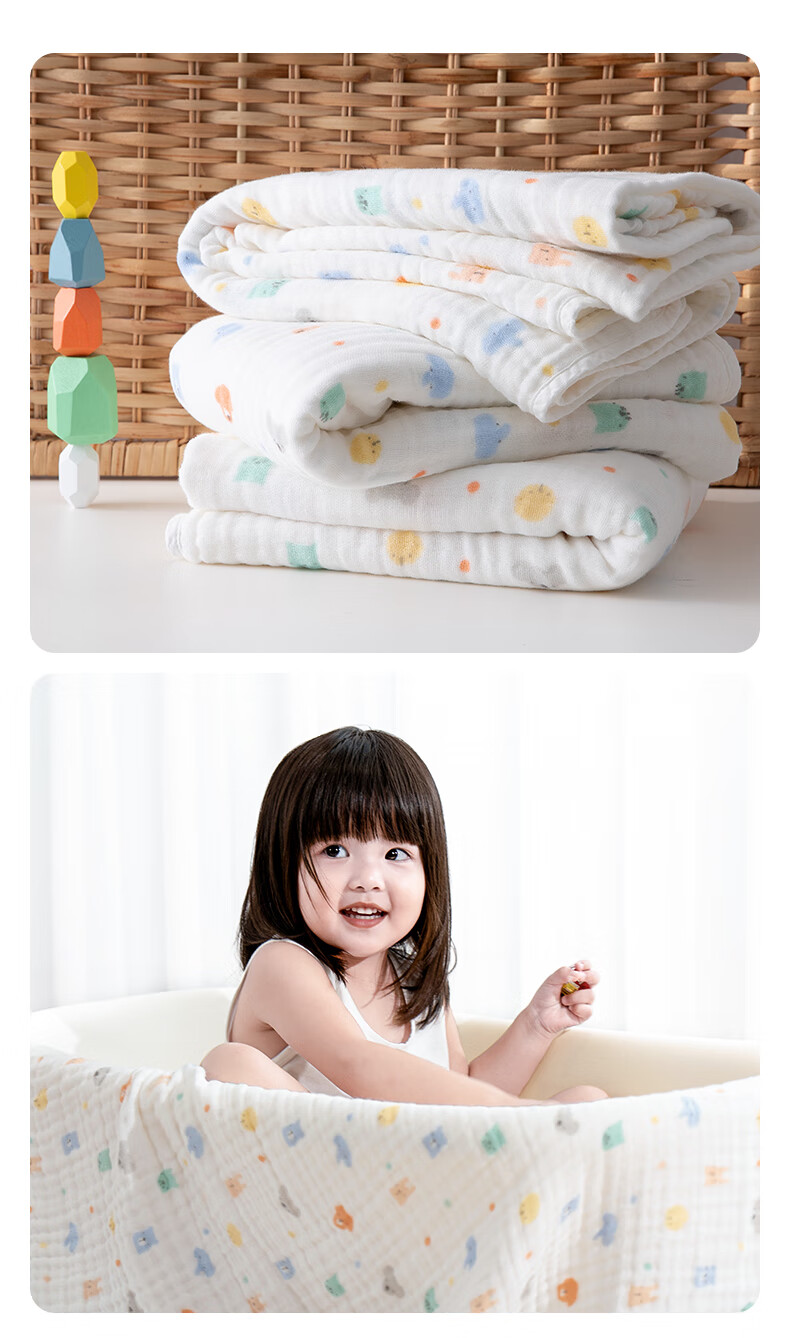 Jinhao Baby Infant Pure Cotton Bath Towel 7A Antibacterial Six-Layer Gauze Absorbent Large Bath Towel Children's Blanket 17