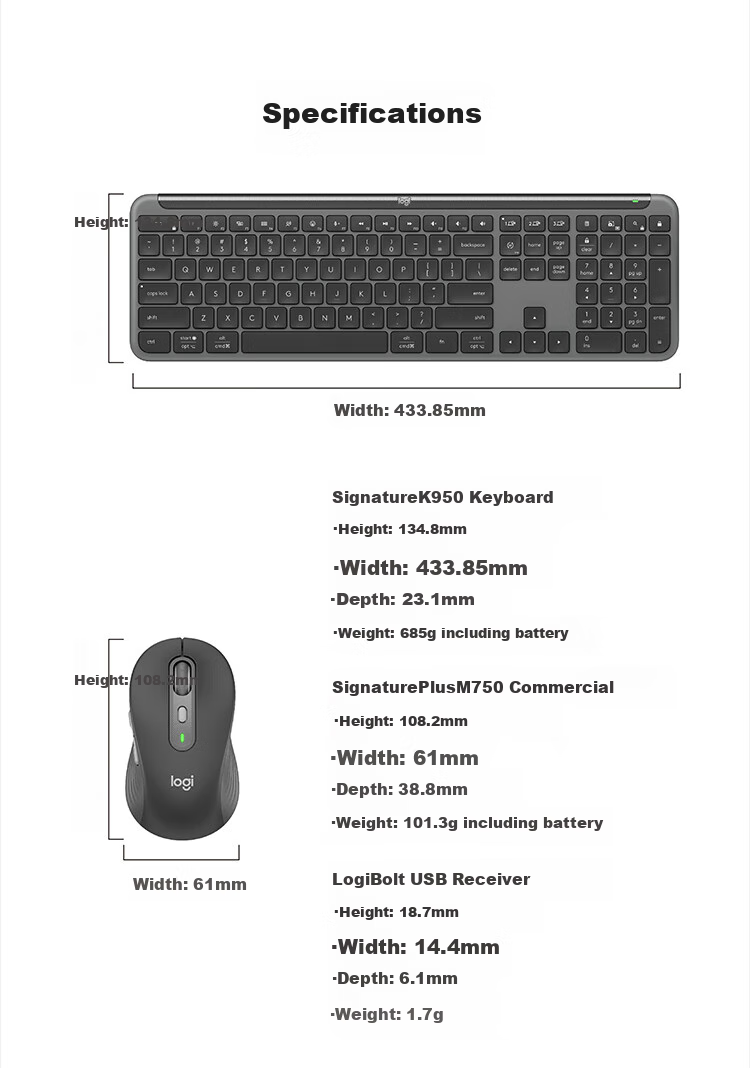 Logitech MK950 Enterprise-Grade Wireless Bluetooth Ultra-Thin Quiet Dual-Mode Office Keyboard And Mouse Set, Tablet Keyboard Premium Series, Commercial Version with 2-Year Warranty [Bulk Order Discount] 11